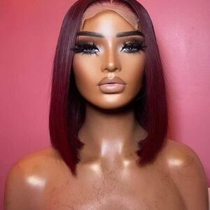 Burgandy bob wig fits small head lace is cut off